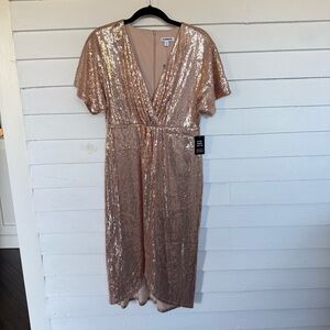 Express Rose Gold Sequin Midi Dress